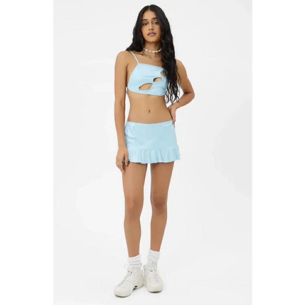 💕FRANKIES BIKINIS💕 Jamilla Iridescent String Top ~ Cloud Chaser Blue M NWT